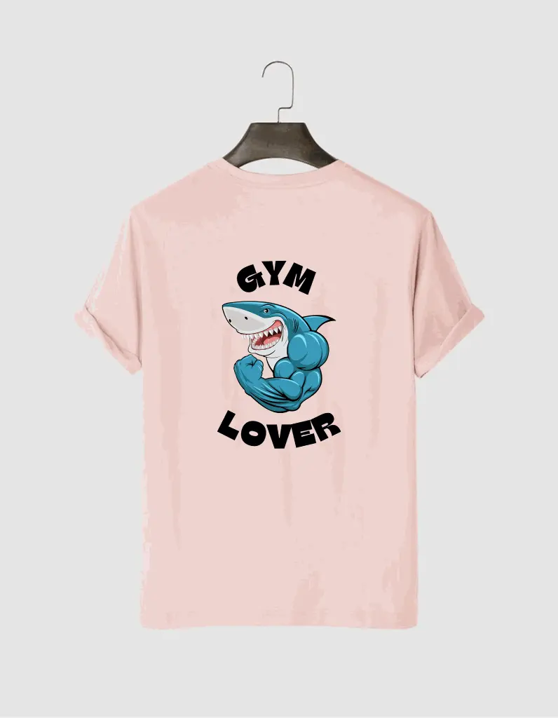 Blue Illustrated Shark Gym Lover T-Shirt.webp