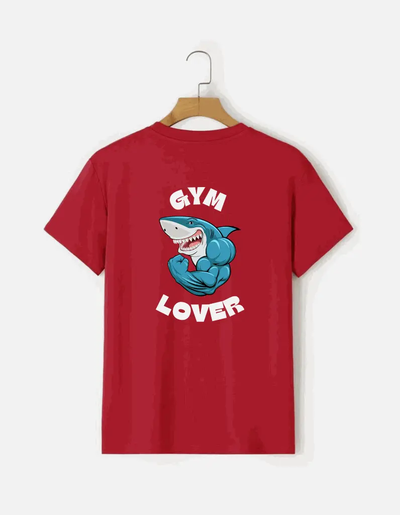 Blue Illustrated Shark Gym Lover T-Shirt.webp