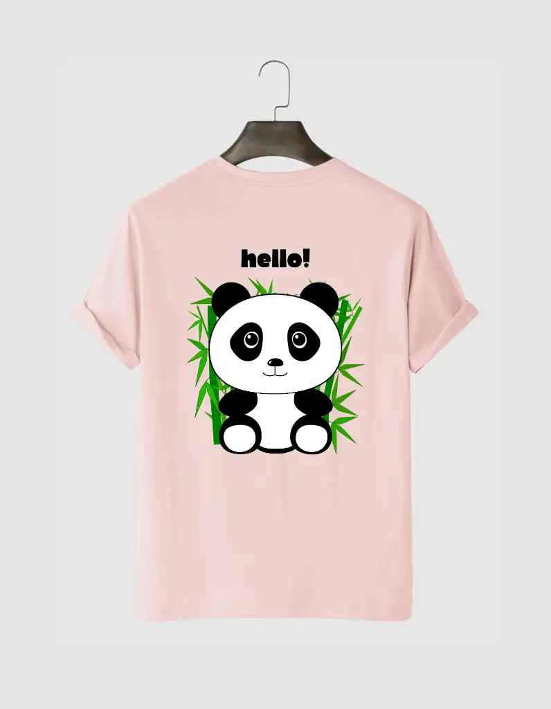 Cute Panda Printed Half Selves Cotton Unisex T-Shirt 