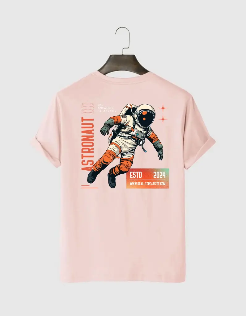 Astronaut Printed Half Selves Cotton T-Shirt in Multi Color
