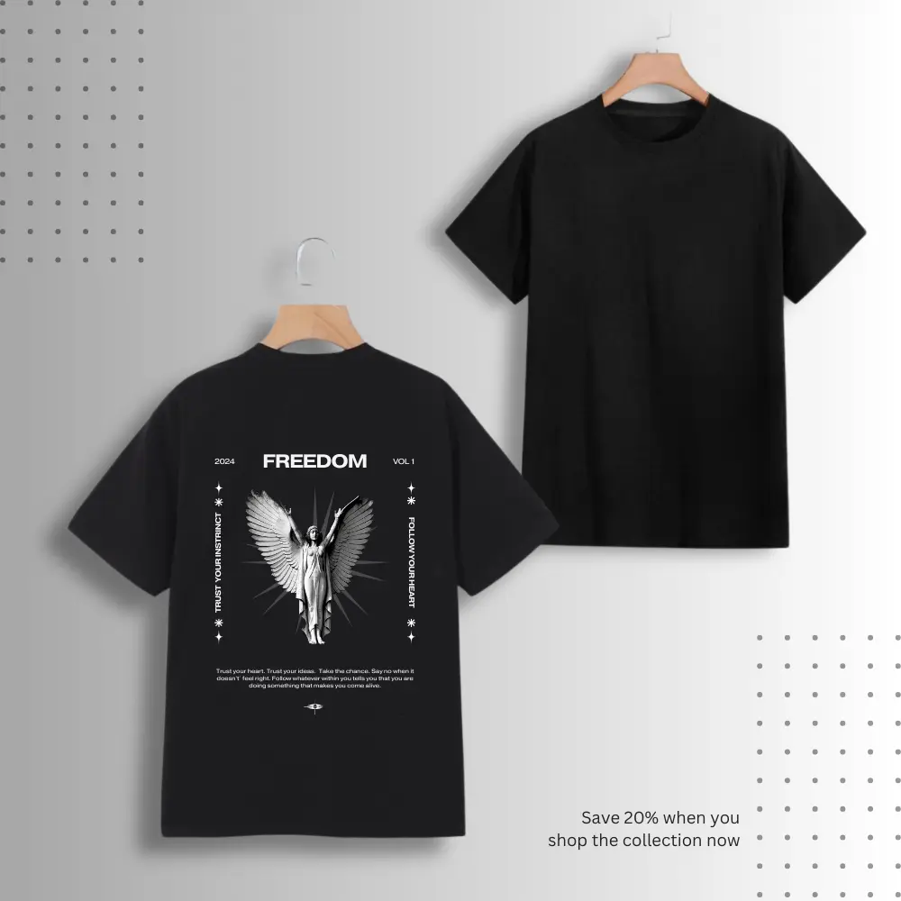 BACK PRINTED BLACK COTTON T-SHIRT