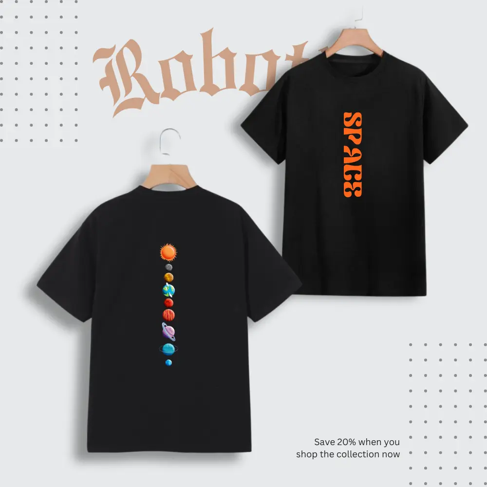 SPACE PRINTED BLACK COTTON T-SHIRT