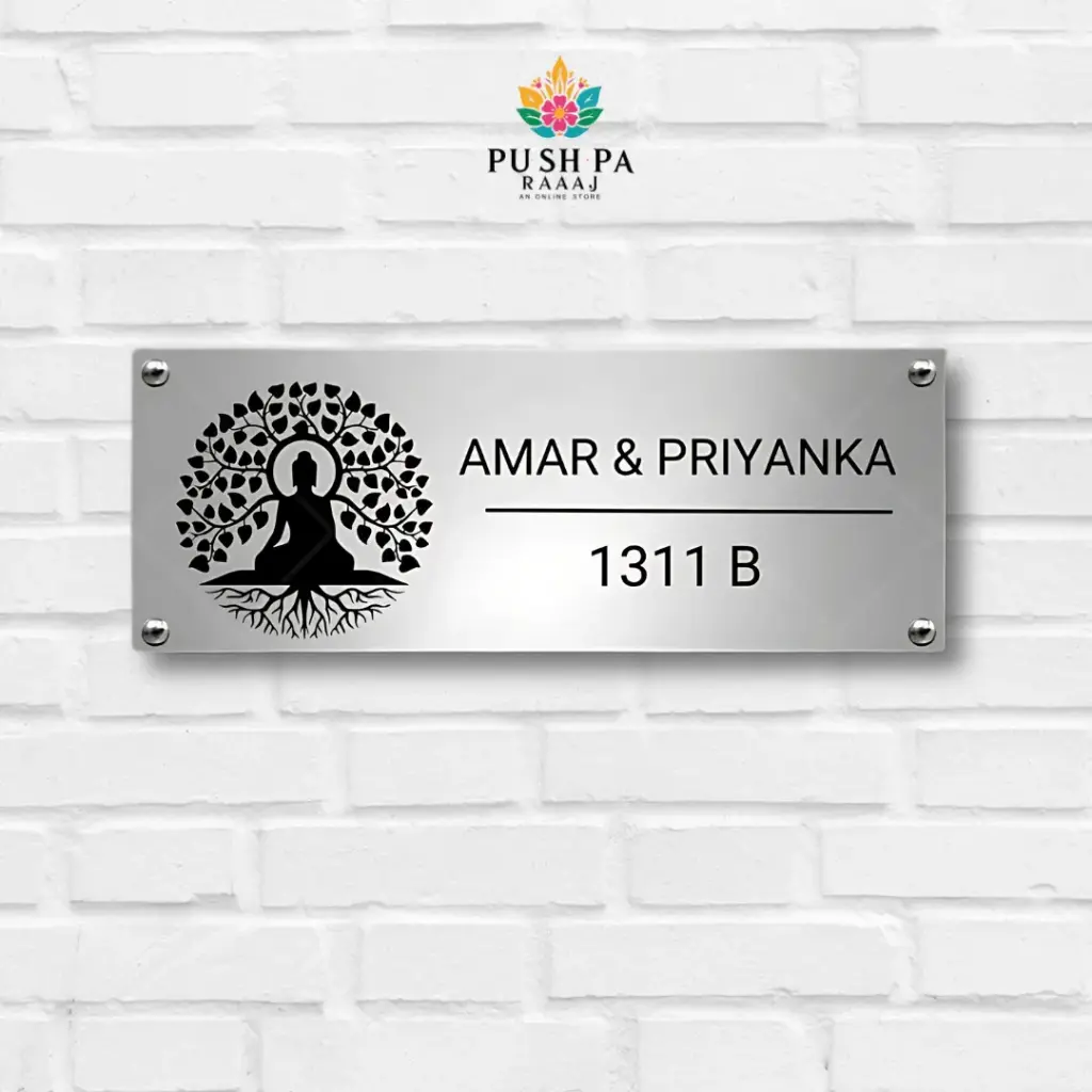 Brush Mate SS Buddha Monogram Design Nameplate For Home With Custom Size
