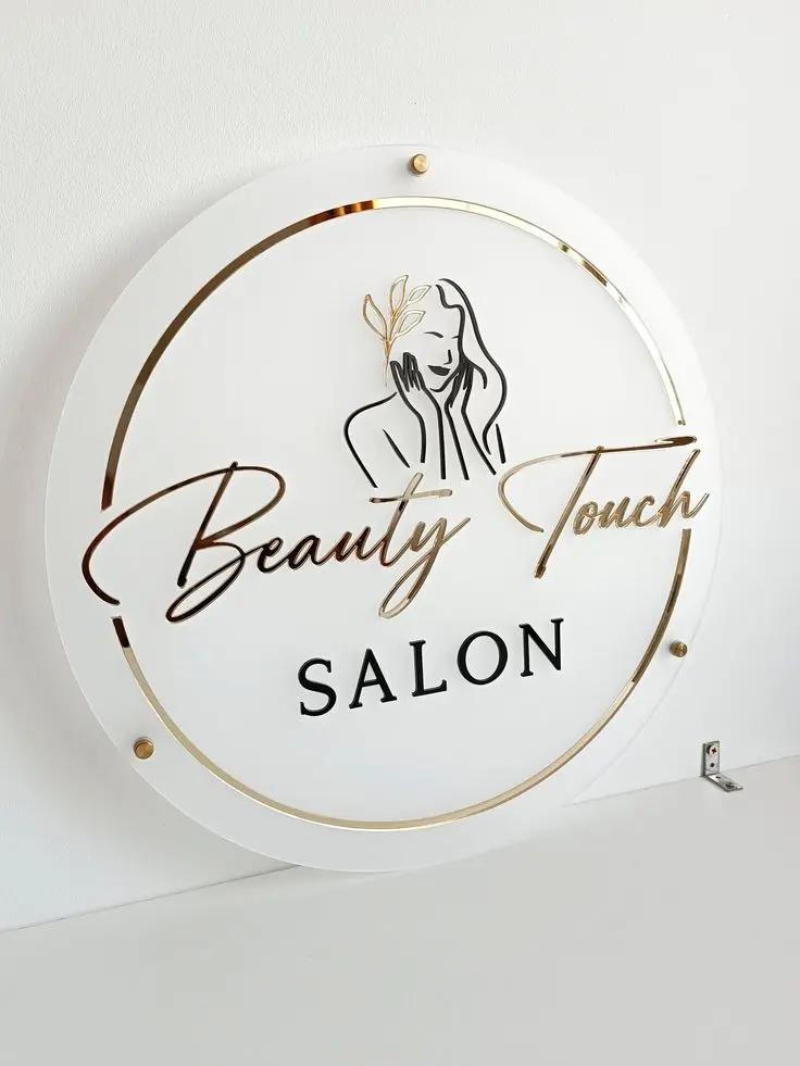Arclyic Round Design Nameplate For Beauty Salon With Custom Size