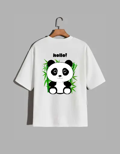 Cute Panda Printed Half Selves Cotton Unisex T-Shirt 