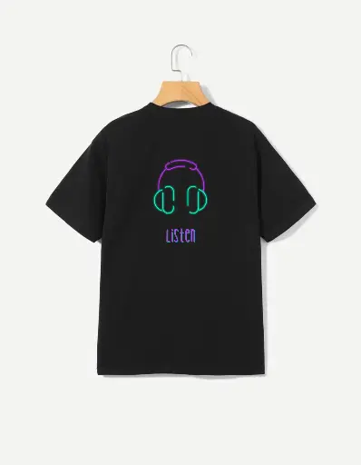 Neon Headphone Printed Half Selves Cotton T-Shirt