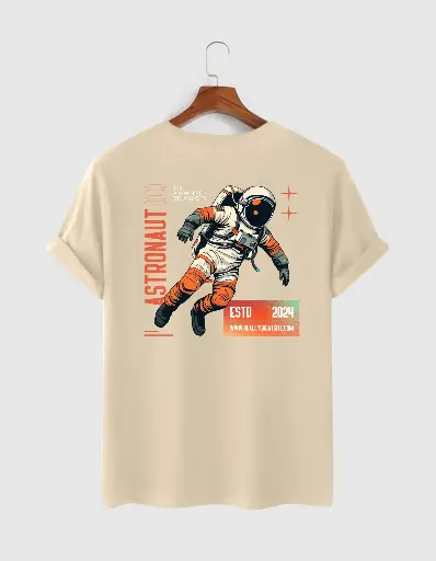 Astronaut Printed Half Selves Cotton T-Shirt in Multi Color