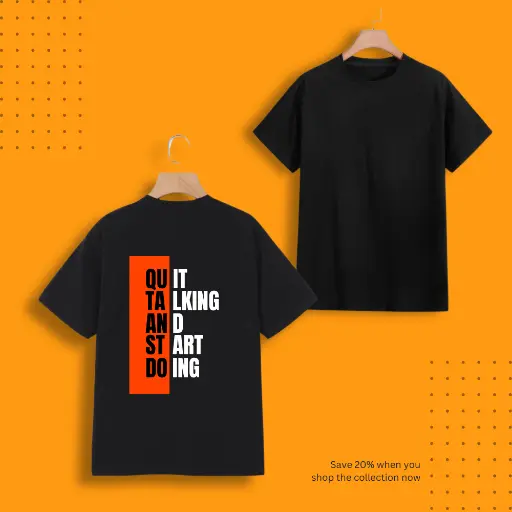 MOTIVATION TEXT PRINTED BLACK COTTON T-SHIRT